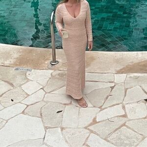 AFRM Crochet Knit Maxi Dress in Soft Beige